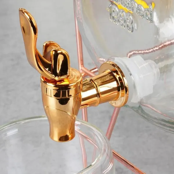 Drikkevareautomater>Drikkekrukke med hane og guldfod 4,2 l + 12 glas 200 ml