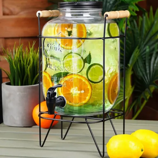 Drikkekrukke med hane og stativ, sort, 5,5 l Discount