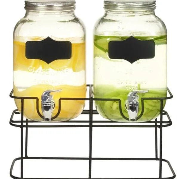 Drikkevaredispensersæt - 2 stk. glas med stativ | Volumen: 2 x 4 l | Vintage Stil Online