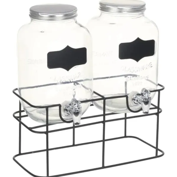 Drikkevaredispensersæt - 2 stk. glas med stativ | Volumen: 2 x 4 l | Vintage Stil Online