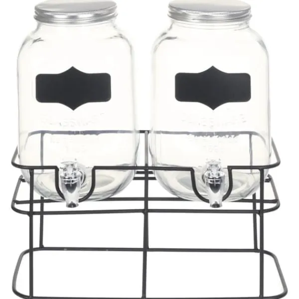 Drikkevaredispensersæt - 2 stk. glas med stativ | Volumen: 2 x 4 l | Vintage Stil Online