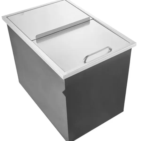 Isspande & Kølere>Drop-in isbokse 27x18x21, rustfrit stål, køleboks med cover, holdbar og effektiv, perfekt til udendørs brug.