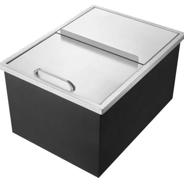 Isspande & Kølere>Drop-in-iskiste i rustfrit stål, 24"L x 18"B x 13"H, kommerciel isbeholder med skydedæksel, inkl. afløbsrør til kolde drikke.