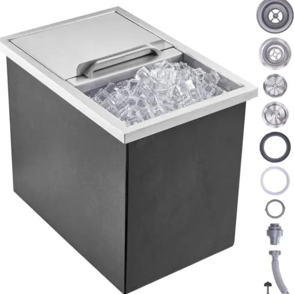 Drop-in-iskiste 18"L x 12"B x 14,5"H i rustfrit stål, kommerciel isbeholder med skydedæksel, perfekt til udendørs vin og øl. Sale