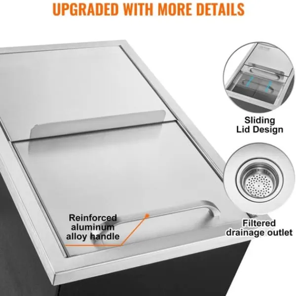 Drop-in-iskiste 18"L x 12"B x 14,5"H i rustfrit stål, kommerciel isbeholder med skydedæksel, perfekt til udendørs vin og øl. Sale