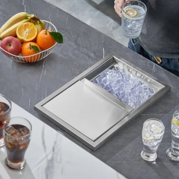 Drop-in-iskiste 18"L x 12"B x 14,5"H i rustfrit stål, kommerciel isbeholder med skydedæksel, perfekt til udendørs vin og øl. Sale