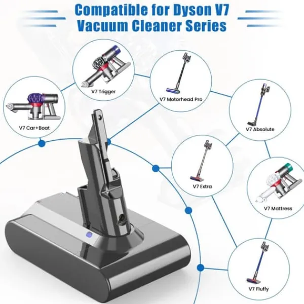 Dyson V7 (SV11) erstatningsbatteri, lysegrå, 6000 mAh 6.0 Ah, til Motorhead, Animal Pro, Trigger ledningsfri støvsuger Clearance