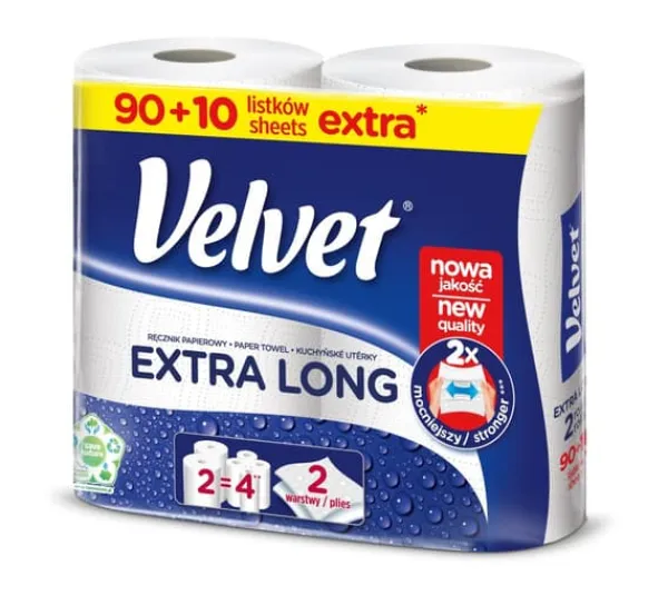 Ekstra langt papirhåndklæde i fløjl, 2 stk.