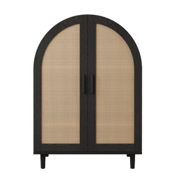 Elegant skænk/skoskab med afrundet side, rattantlåger og 3 hylder Best
