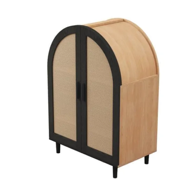 Elegant skænk/skoskab med afrundet side, rattantlåger og 3 hylder Best