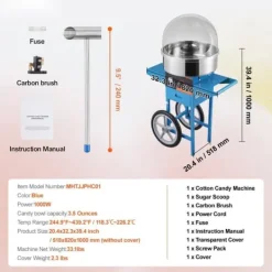 Elektrisk bomuldsslikmaskine 1000 W, kommerciel candy floss maskine med låg, rustfrit stål skål, sukkerske og skuffe, ideel til fest og arrangementer | CDON New