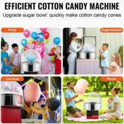 Elektrisk Candy Floss Maskine, 1000 W, Kommerciel Candy Maker med Låg, Rustfri Stålskål og Sukkerske, Ideel til Fest og Arrangementer Hot