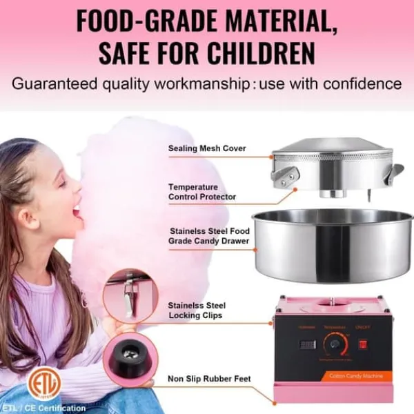 Maskiner Til Candyfloss>Elektrisk Candy Floss Maskine, 1000 W, Kommerciel Candy Maker med Rustfri Stålskål og Sukkerske, Ideel til Fest og Events
