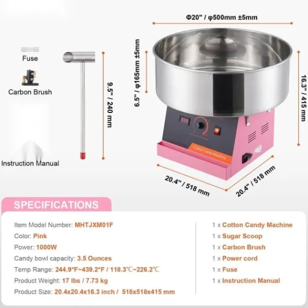 Maskiner Til Candyfloss>Elektrisk Candy Floss Maskine, 1000 W, Kommerciel Candy Maker med Rustfri Stålskål og Sukkerske, Ideel til Fest og Events