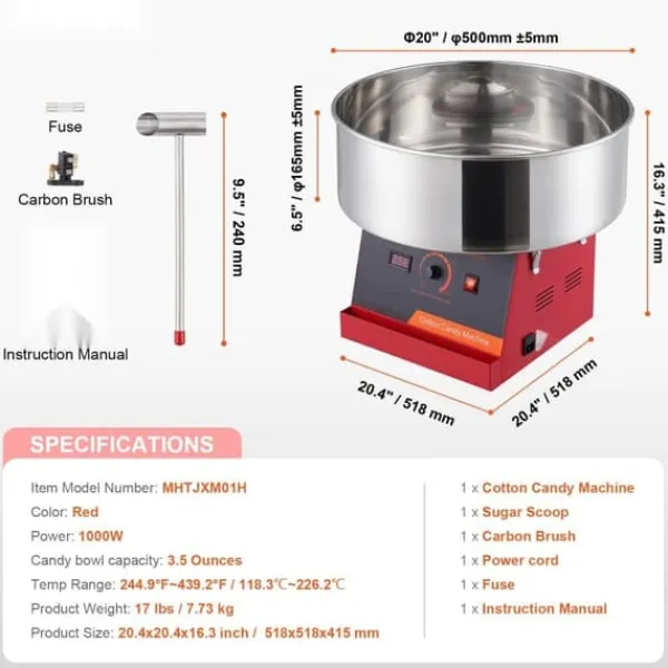 Maskiner Til Candyfloss>Elektrisk Candy Floss Maskine, 1000 W, Kommerciel Maskine med Rustfrit Stål, Sukkerske, Perfekt til Fester