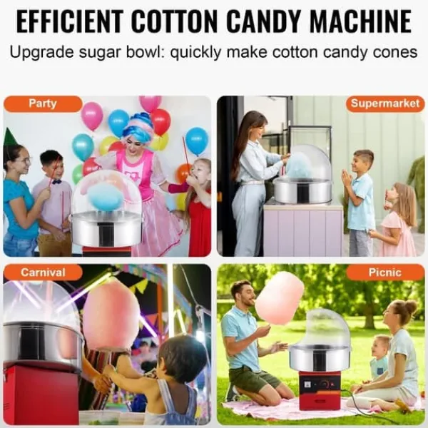 Maskiner Til Candyfloss>Elektrisk Candy Machine, 1000 W Fluffy Candy Maker, Kommerciel Candy Maskine med låg, Rustfri Stålskål, Sukkerske, Skuffe, Høj effektivitet