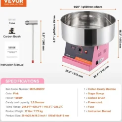 Maskiner Til Candyfloss>Elektrisk Candyflossmaskine, 1000W Effekt, Producerer 6 Vafler pr. Minut,Lyserød
