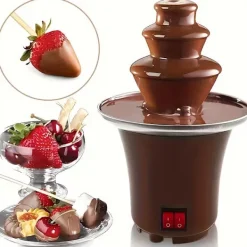 Fonduesæt>Elektrisk Chokoladefondue Fontæne – 3 Etager, Rustfrit Stål, Smelter Chokolade, Smør, Karamel – Perfekt Til Fester, Bryllupper Og Arrangementer