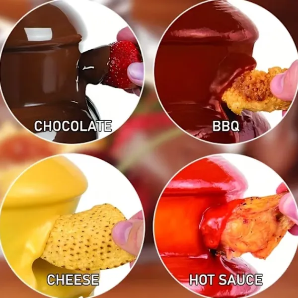 Fonduesæt>Elektrisk Chokoladefondue Fontæne – 3 Etager, Rustfrit Stål, Smelter Chokolade, Smør, Karamel – Perfekt Til Fester, Bryllupper Og Arrangementer