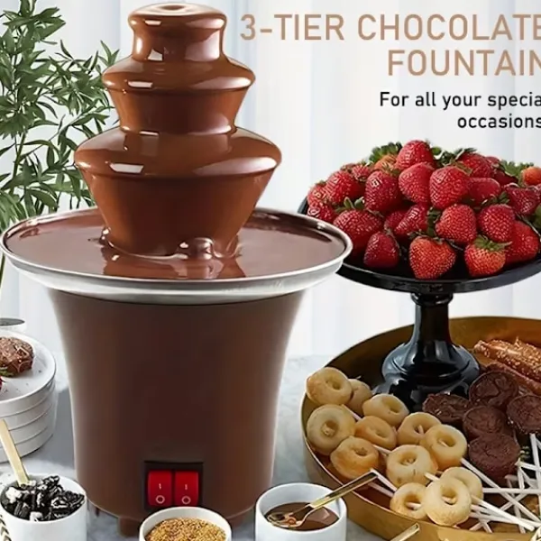 Fonduesæt>Elektrisk Chokoladefondue Fontæne – 3 Etager, Rustfrit Stål, Smelter Chokolade, Smør, Karamel – Perfekt Til Fester, Bryllupper Og Arrangementer