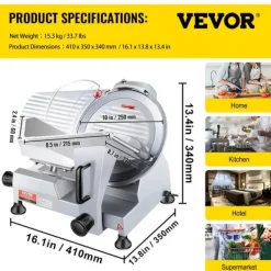 Kødskivere>Elektrisk Deli Madskærer, 240W Effekt, 350-400 RPM Skærehastighed,240W