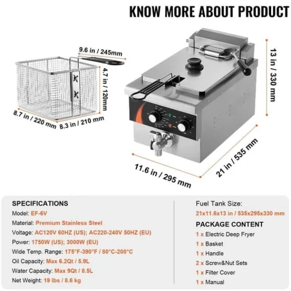 Elektrisk Frituregryde 3000W, 5,9L RVS, Opgradering, 200°C, Hurtig Opvarmning, Energi Effektiv. Online