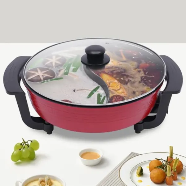 Madopvarmere>Elektrisk hot pot - Kogegryde - 1360 W - 360° cirkulationsvarme - Fødevaregodkendt non-stick-belægning - Alsidig brug - Sort