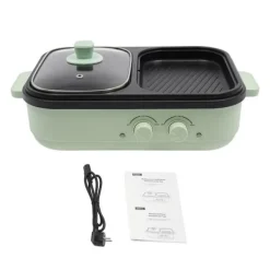 Griller>Elektrisk hot pot & stegepande, 2-i-1, 1300 W, dobbelt temperaturkontrol, overophedningsbeskyttelse & automatisk slukning, grøn