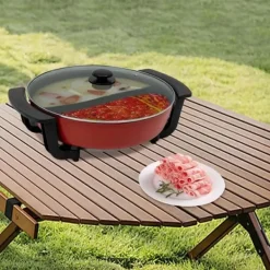 Elektrisk hot pot - Yin-Yang gryde - 30 cm dobbeltkammer - 6 l - 1360 W - 5 temperaturtrin - Glaslåg - Sort New