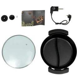 Elektrisk hot pot - Yin-Yang gryde - 30 cm dobbeltkammer - 6 l - 1360 W - 5 temperaturtrin - Glaslåg - Sort New
