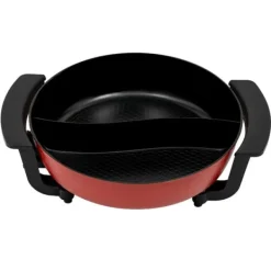Elektrisk hot pot - Yin-Yang gryde - 30 cm dobbeltkammer - 6 l - 1360 W - 5 temperaturtrin - Glaslåg - Sort New