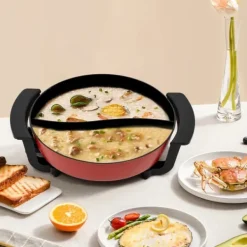 Elektrisk hot pot - Yin-Yang gryde - 30 cm dobbeltkammer - 6 l - 1360 W - 5 temperaturtrin - Glaslåg - Sort New