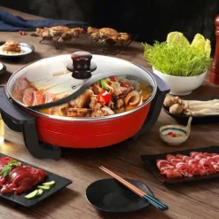 Elektriske Stegepander & Wokker>Elektrisk Hot Pot, 1360W Effekt, 6L Kapacitet, 31cm Diameter, 220V Spænding, Non-stick Belægning