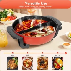 Elektrisk hotpot - Gryde med 2 rum - 1360 W - 220 V - Nonstick belægning - Fødevaregodkendt - Himmelblå New
