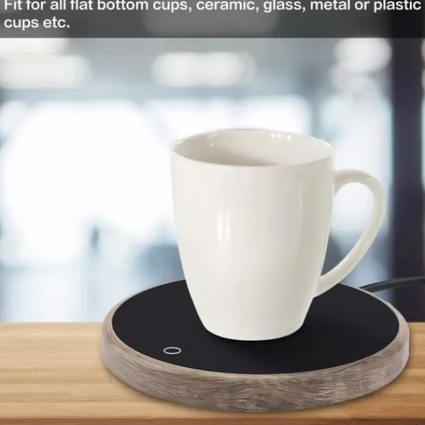 Kopvarmer>Elektrisk kaffekopvarmer til kontoret og hjemmet - Træstrukturdesign (EU-stik)