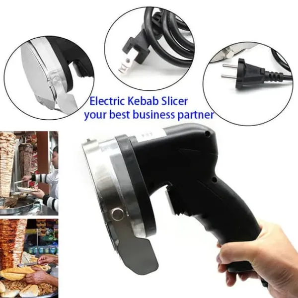 Elektriske Knive>Elektrisk kebabkniv, håndholdt 80W, justerbar skivetykkelse, med klingesliber, sort