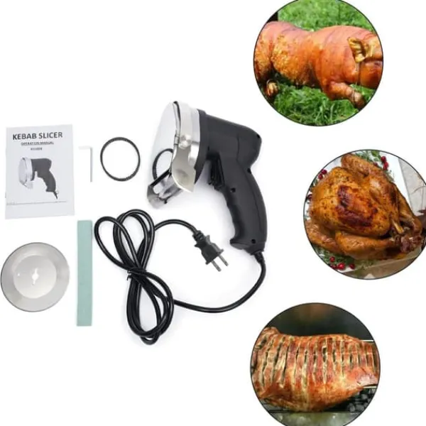 Elektrisk kebabskærer - Håndholdt gyroskniv - 80 W - Justerbar skæretykkelse - Rustfrit stålblad - Med sliber - Rød Outlet