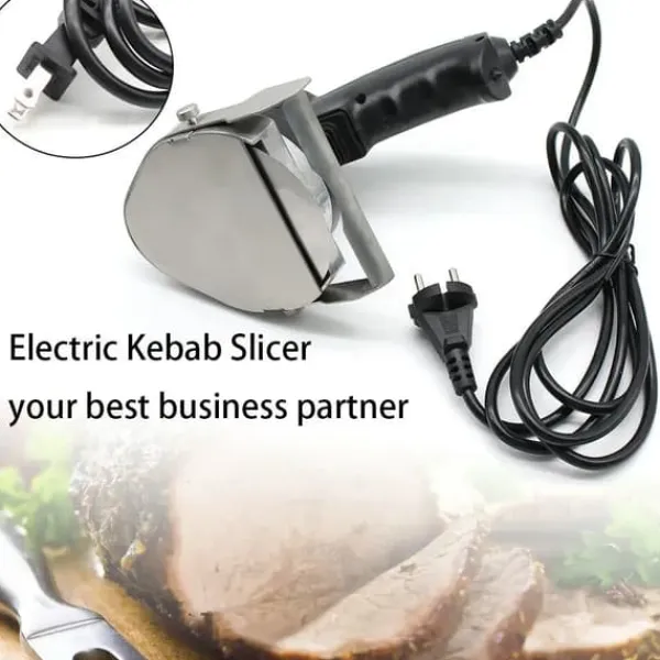 Elektrisk kebabskærer - Håndholdt gyroskniv - 80 W - Justerbar skæretykkelse - Rustfrit stålblad - Med sliber - Rød Outlet