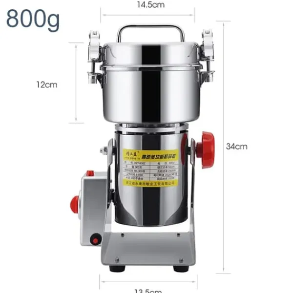 Madkværne & Kødhakker>Elektrisk Kornmølle, Multifunktionel Mølle, Superfin Formaling,800g 220v EU stik
