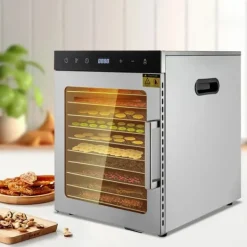 Elektrisk Madtørrer - Dehydrator - 10 Rustfri Stålbakker - 800 W - Digital Temperatur 30–90 °C - Timer 0,5–24 t - Rustfrit Stål - Lysegrå New