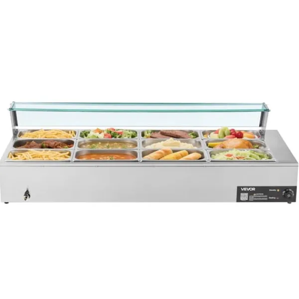 Elektrisk Madvarmer - Bain Marie Varmebad Buffet - 1700 W - 12 Bakker - Rustfrit Stål - Glaslåg Best