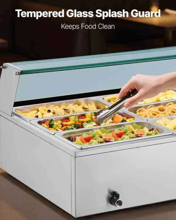 Elektrisk Madvarmer - Bain Marie Varmebad Buffet - 1700 W - 12 Bakker - Rustfrit Stål - Glaslåg Best