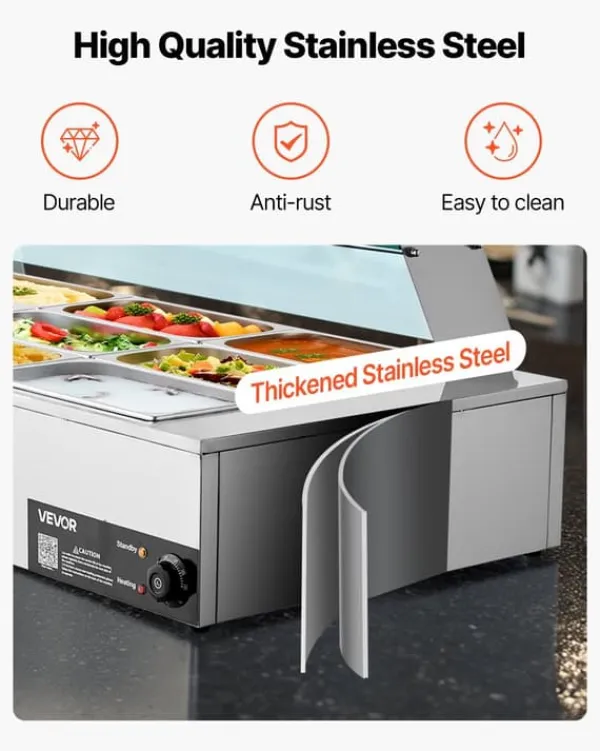 Elektrisk Madvarmer - Bain Marie Varmebad Buffet - 1700 W - 12 Bakker - Rustfrit Stål - Glaslåg Best