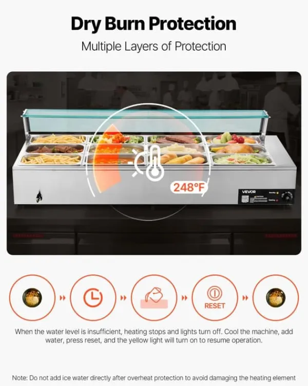 Elektrisk Madvarmer - Bain Marie Varmebad Buffet - 1700 W - 12 Bakker - Rustfrit Stål - Glaslåg Best
