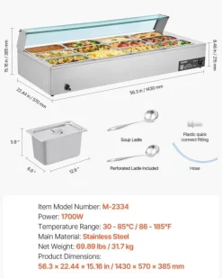 Elektrisk Madvarmer - Bain Marie Varmebad Buffet - 1700 W - 12 Bakker - Rustfrit Stål - Glaslåg Best