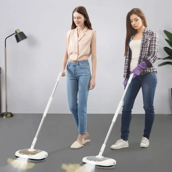 Damprensere>Elektrisk moppe, 180° rotation, 40 W dobbeltmotorer, 0,11 gal vandtank, LED-lys, til trægulve og fliser, mørkegrå