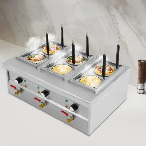 Madlavningsmaskiner>Elektrisk pastakoger - Nudelkoger - 6-huls - 9 l - 2,5 kW - 220 V 50 Hz - 30–110 °C - Rustfrit stål 201