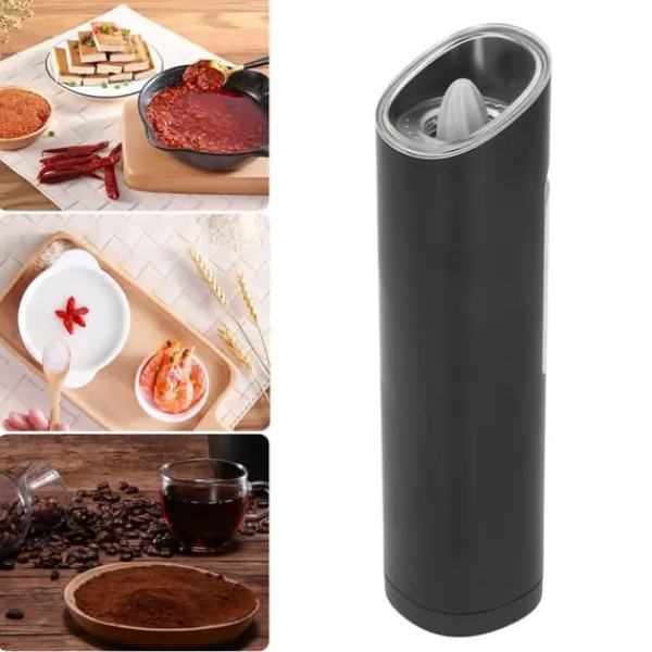 Krydderikværne>Elektrisk pepparkvarn Rostfritt stål Trådlös visuell pepparsaltkvarn för kök Restaurang Camping Grill