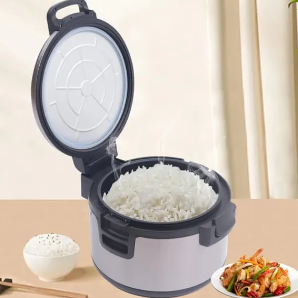 Elektrisk risvarmer - WF-B19 - 19 L - 100 W - 220 V/50 Hz - Non-stick indergryde i 410 rustfrit stål - Termostat 68/72°C - Sort New