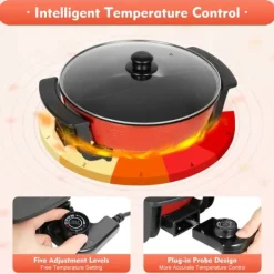 Elektriske Stegepander & Wokker>Elektrisk Shabu Hot Pot - Gryde med opvarmningsbase - 1360 W - 6 L kapacitet - Dobbeltkammer 2 rum - 220 V - Til familie og restaurant